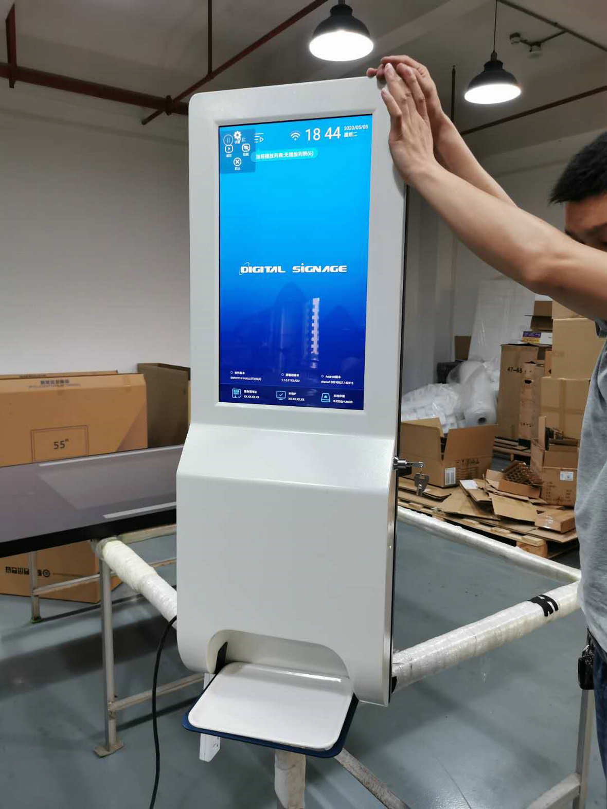indoor wall mounted and standing lcd display with hand sanitizer