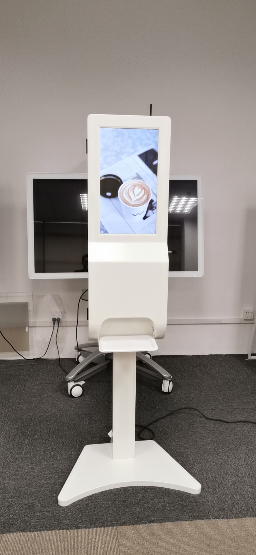 indoor wall mounted and standing lcd display with hand sanitizer